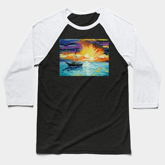 Sailboat at dawn Baseball T-Shirt by OLHADARCHUKART